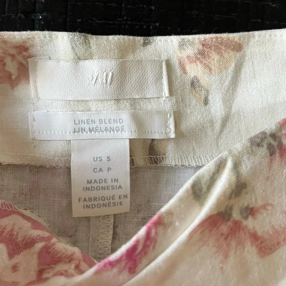 H&M Linen-blend Crop Top Natural white/floral Size S - Picture 2 of 6
